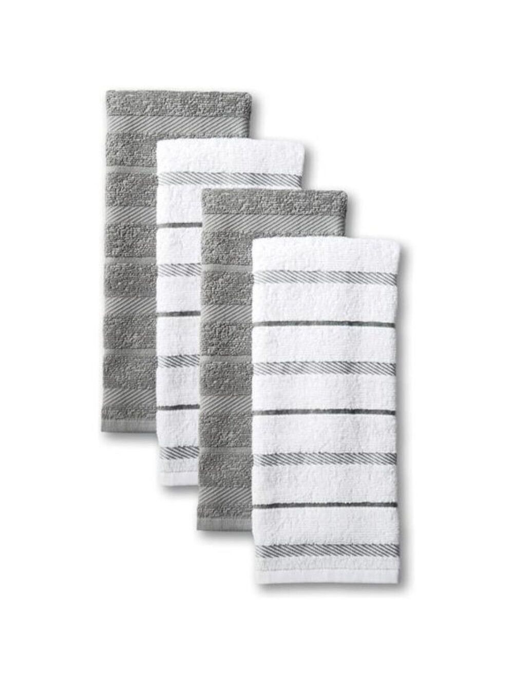 Cotton Kitchen Towels 4 Pack Grey White Absorbent Dish Drying Hand Towels Set